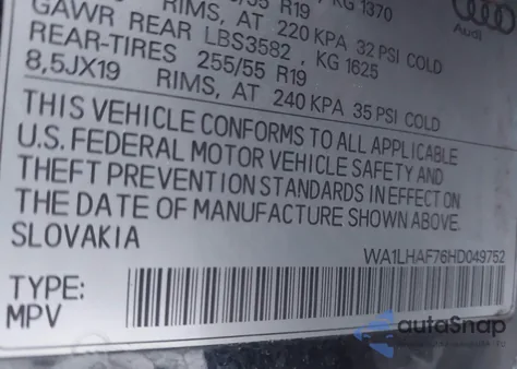 2017 Audi Q7 2.0T Premium from USA, damaged, VIN WA1LHAF76HD049752